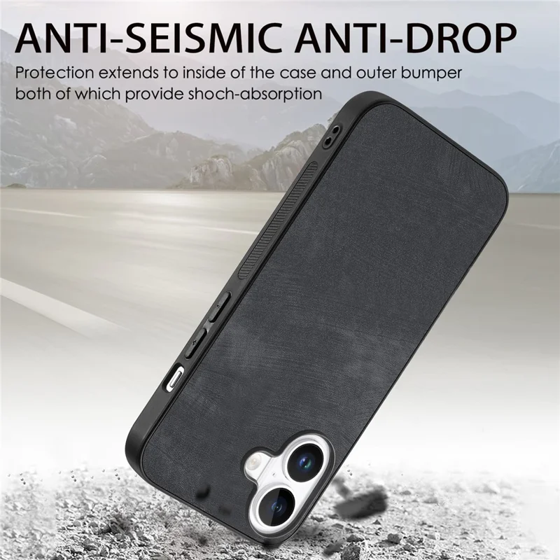 For iPhone 17 Case Shockproof Slim Retro Leather Phone Back Cover - Black