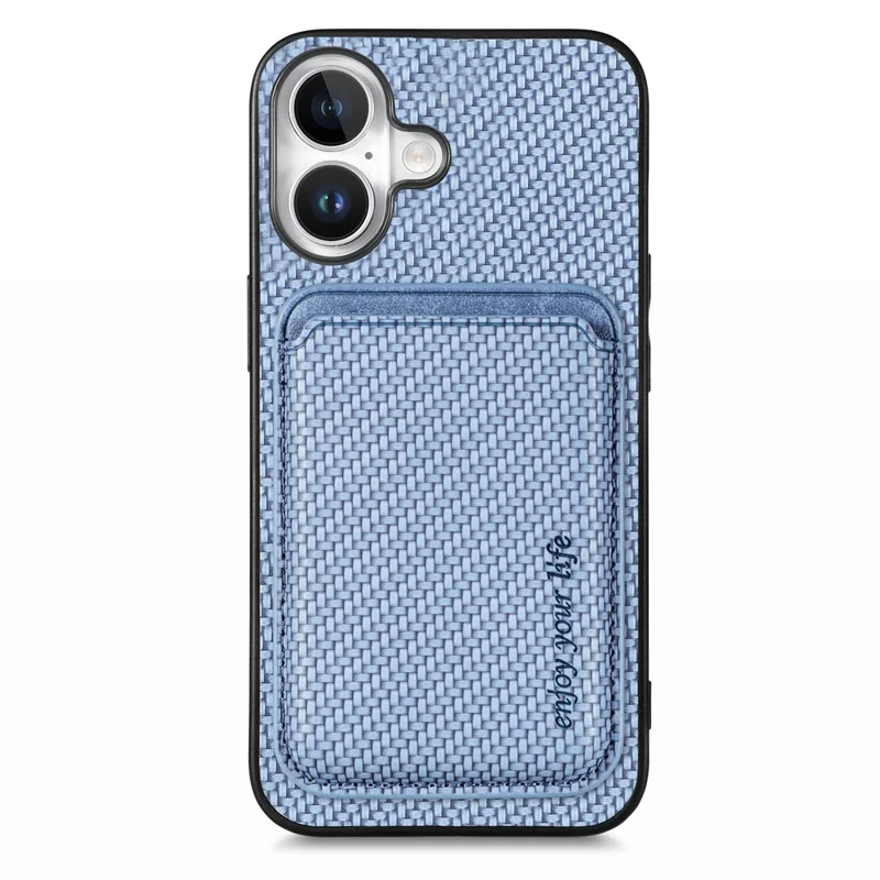 For iPhone 17 Case Carbon Fiber Leather Back Cover with Detachable Card Bag - Blue