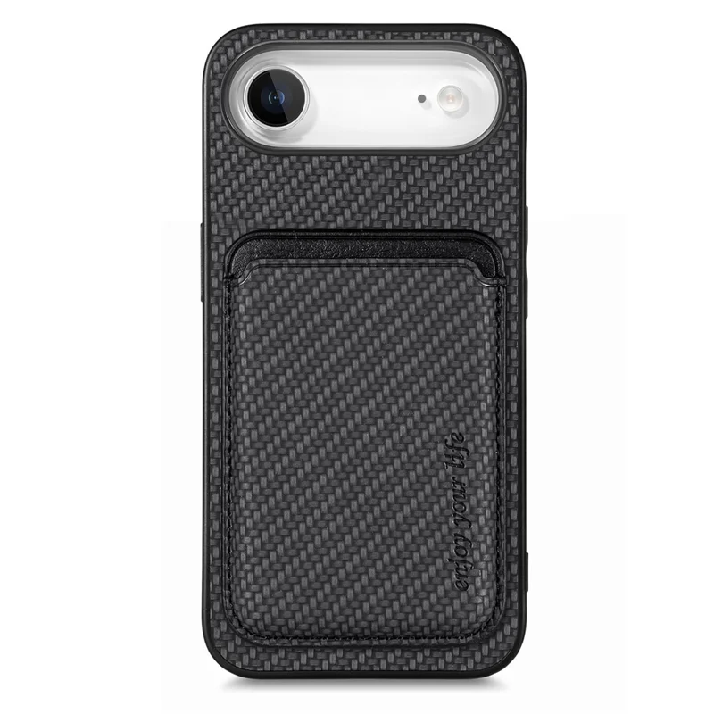 For iPhone Air Case Carbon Fiber Leather Back Cover with Detachable Card Bag - Black