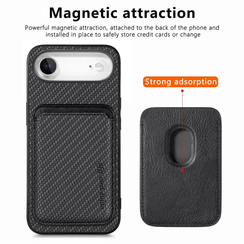 For iPhone Air Case Carbon Fiber Leather Back Cover with Detachable Card Bag - Black