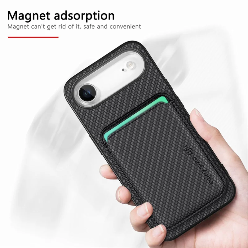 For iPhone Air Case Carbon Fiber Leather Back Cover with Detachable Card Bag - Black