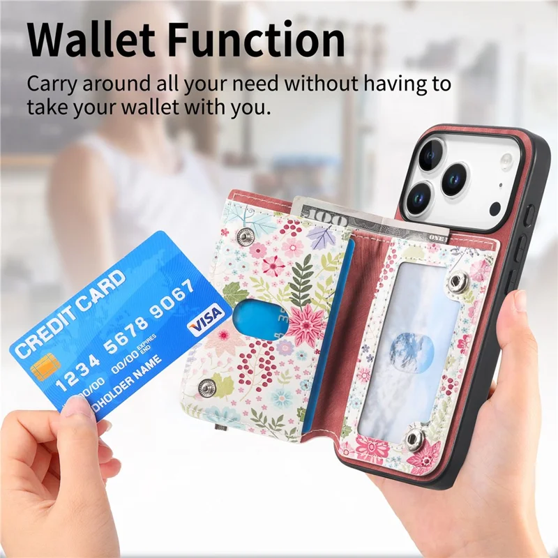 For iPhone 17 Pro Leather Phone Cover with RFID Blocking Zipper Card Bag Kickstand - Pink