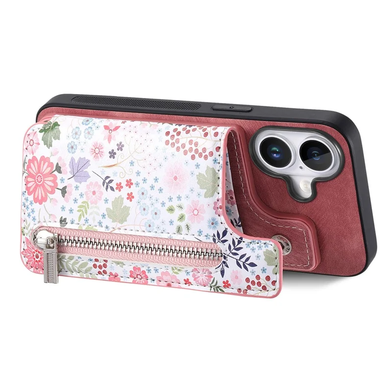 For iPhone 17 Leather Phone Cover with RFID Blocking Zipper Card Bag Kickstand - Pink