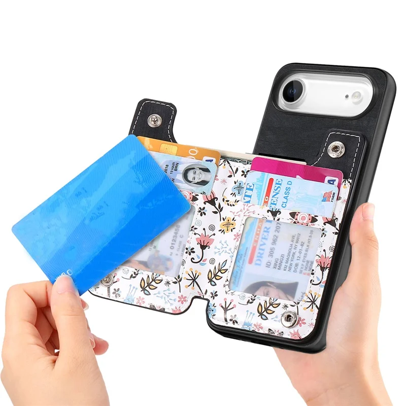 For iPhone Air Leather Phone Cover with RFID Blocking Zipper Card Bag Kickstand - Black