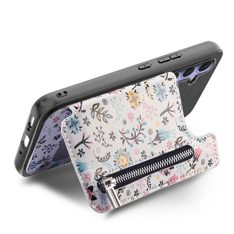 For iPhone Air Leather Phone Cover with RFID Blocking Zipper Card Bag Kickstand - Black