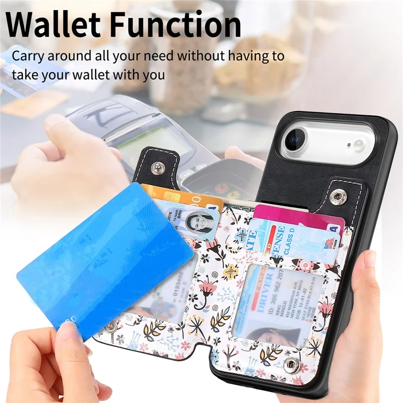 For iPhone Air Leather Phone Cover with RFID Blocking Zipper Card Bag Kickstand - Black