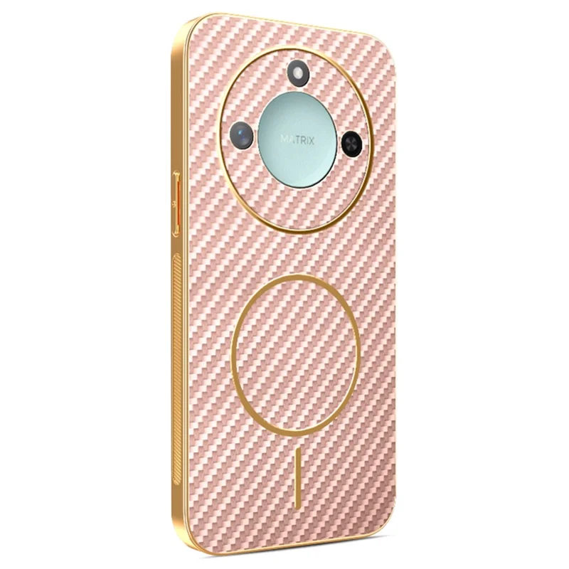 For Honor X9c Smart 5G / X60 5G Phone Case Carbon Fiber Textured Electroplated TPU Back Cover - Pink