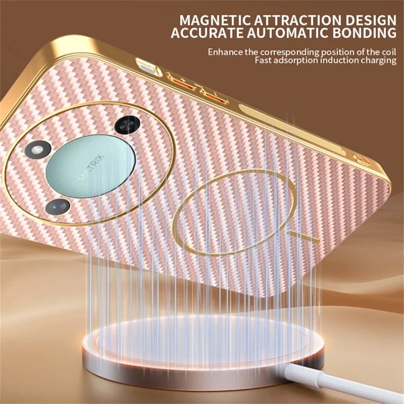 For Honor X9c Smart 5G / X60 5G Phone Case Carbon Fiber Textured Electroplated TPU Back Cover - Pink