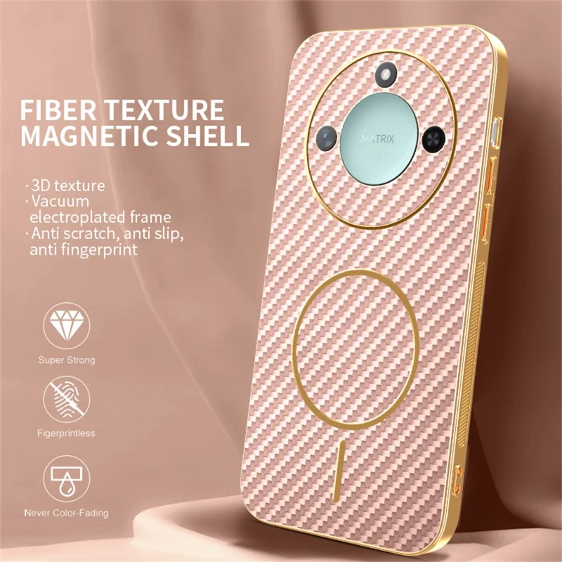 For Honor X9c Smart 5G / X60 5G Phone Case Carbon Fiber Textured Electroplated TPU Back Cover - Pink