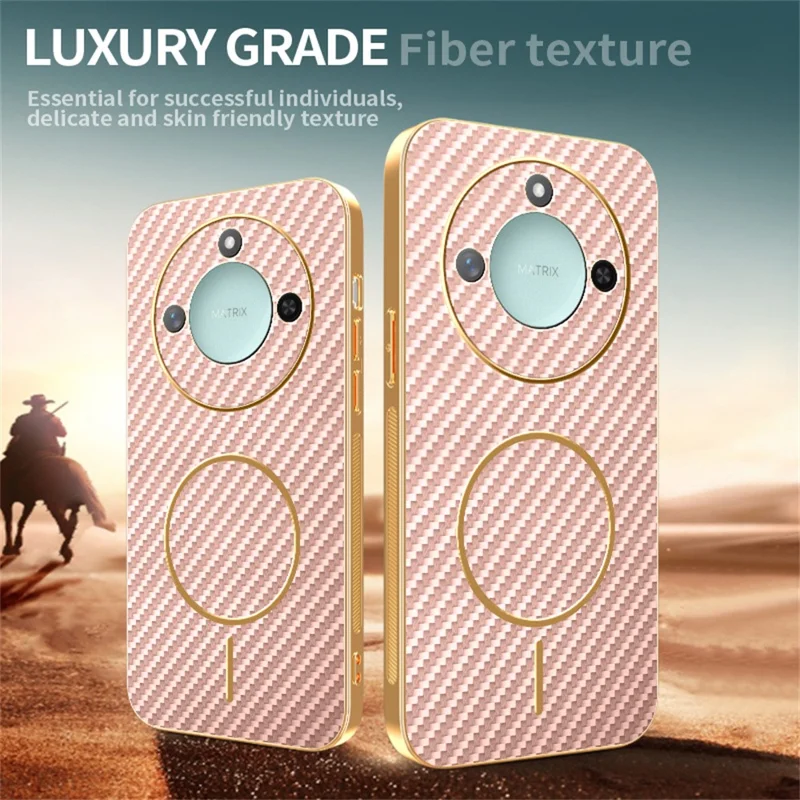 For Honor X9c Smart 5G / X60 5G Phone Case Carbon Fiber Textured Electroplated TPU Back Cover - Pink