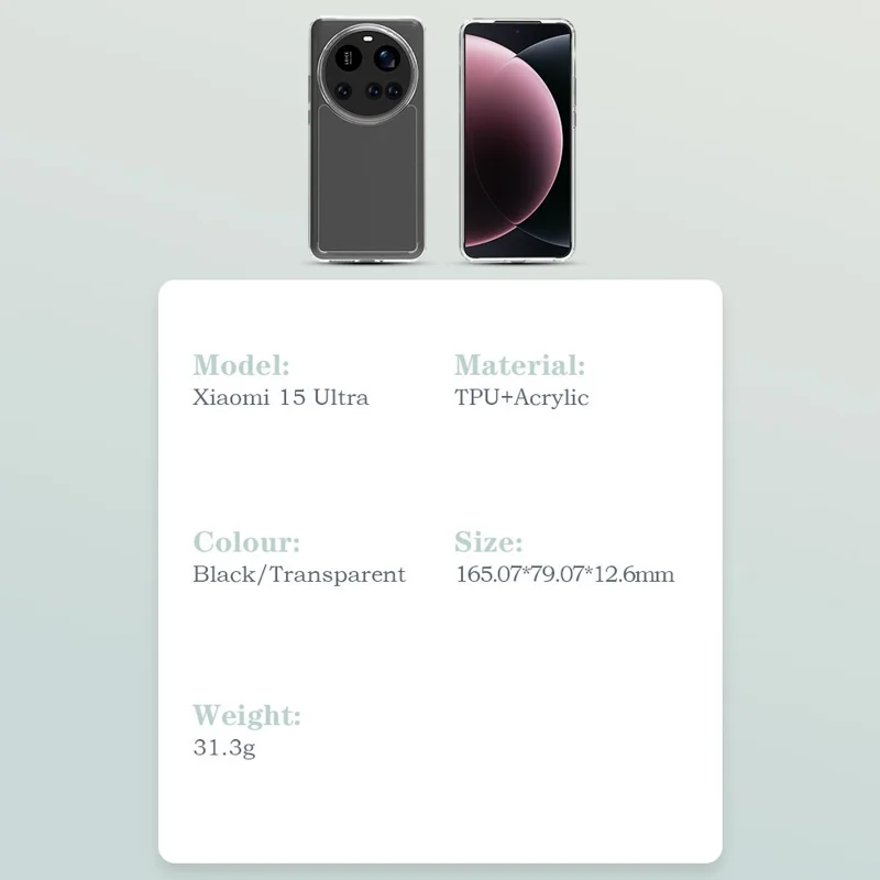 LEREACH TOC Series for Xiaomi 15 Ultra Case TPU + Acrylic Phone Cover - Transparent