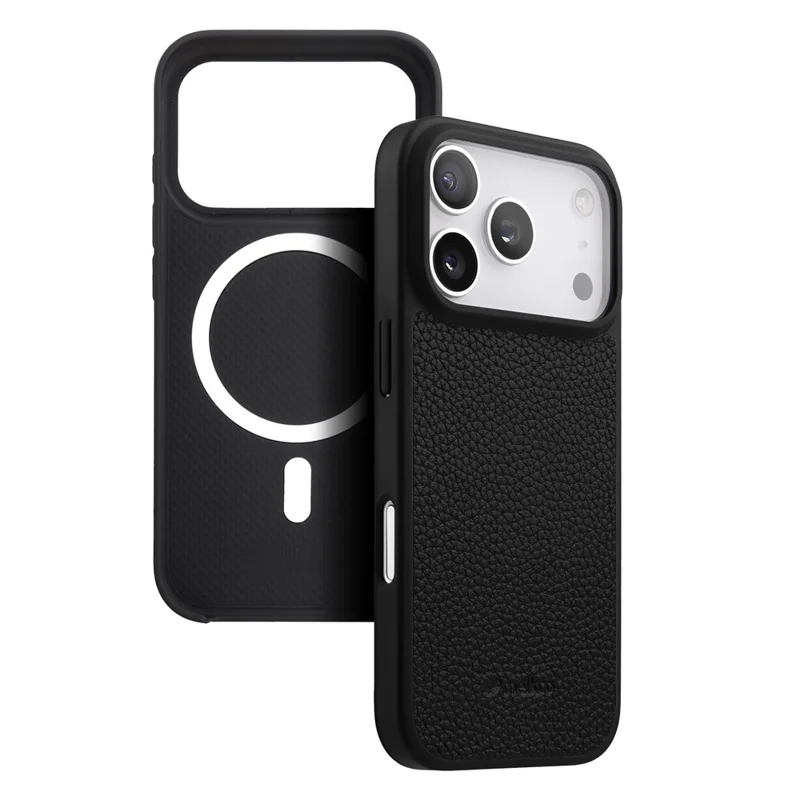 MELKCO For iPhone 17 Pro Max Case Compatible with MagSafe Ultra Thin Genuine Cow Leather + PC Phone Cover - Black