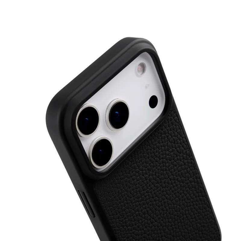 MELKCO For iPhone 17 Pro Max Case Compatible with MagSafe Ultra Thin Genuine Cow Leather + PC Phone Cover - Black
