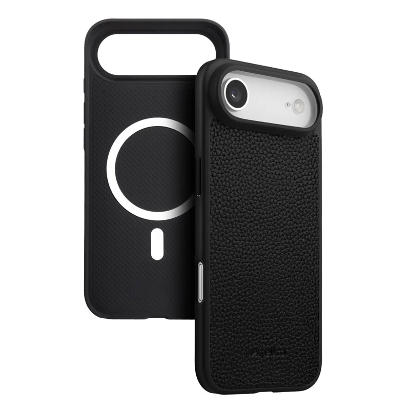MELKCO For iPhone Air Case Compatible with MagSafe Ultra Thin Genuine Cow Leather + PC Phone Cover - Black