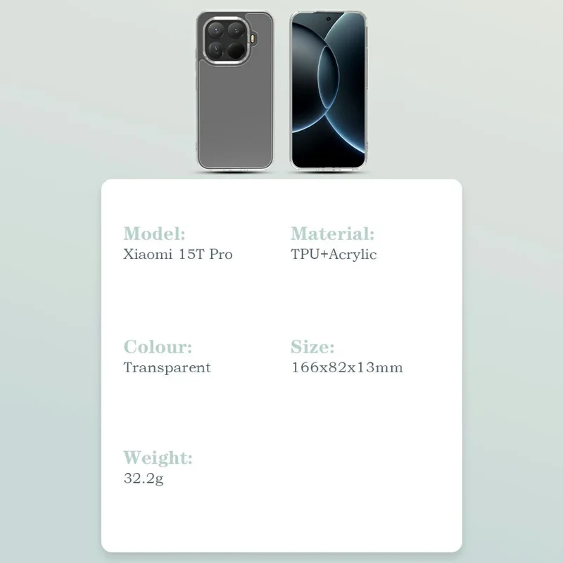 LEREACH TOC Series for Xiaomi 15T Pro Case TPU + Acrylic Phone Cover - Transparent