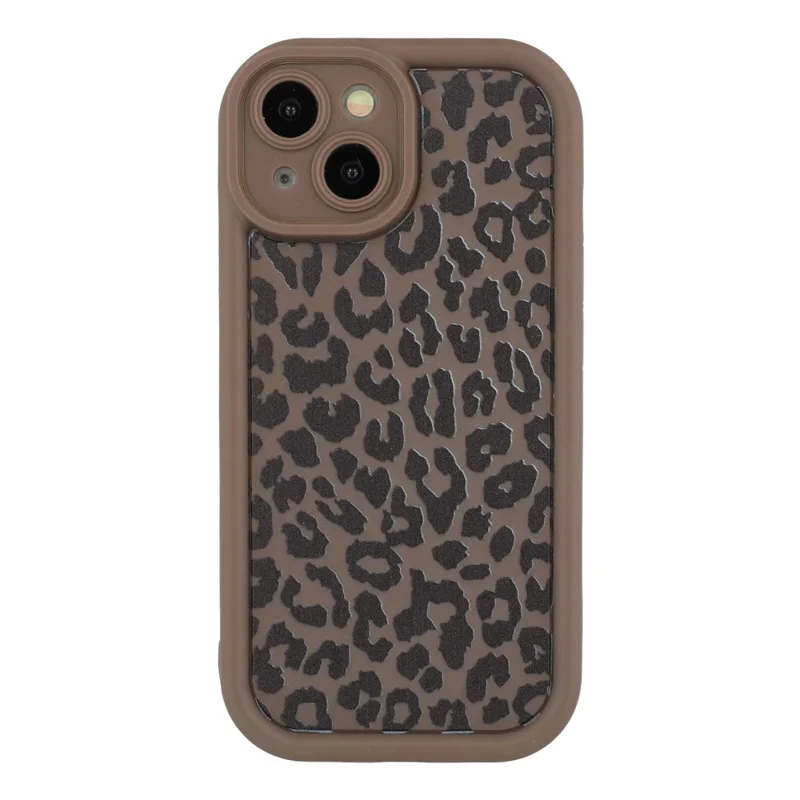 For iPhone 15 Case Leopard Print TPU Shockproof Phone Cover - Coffee