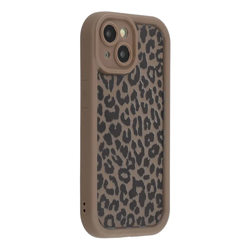 For iPhone 15 Plus Case Leopard Print TPU Shockproof Phone Cover - Coffee