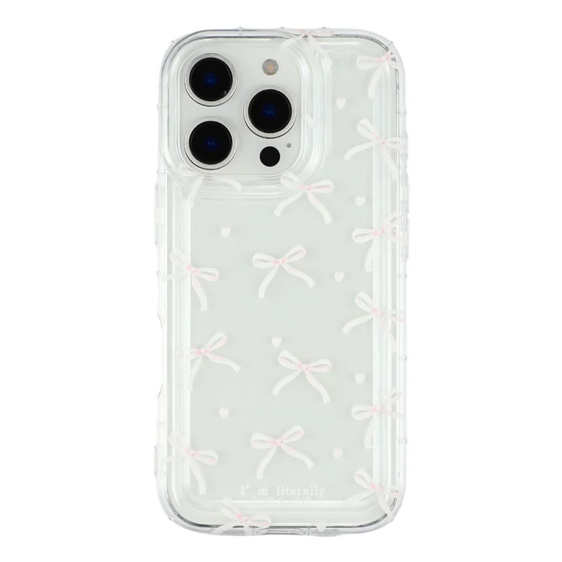 For iPhone 16 Pro Case Bowknot Pattern TPU Phone Back Cover - Pink Bows