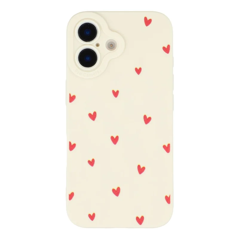 For iPhone 16 Case Heart Pattern TPU Phone Back Cover - Antique White / Red Hearts