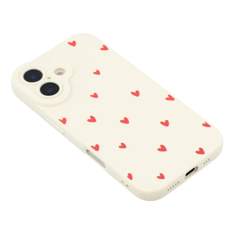 For iPhone 16 Case Heart Pattern TPU Phone Back Cover - Antique White / Red Hearts