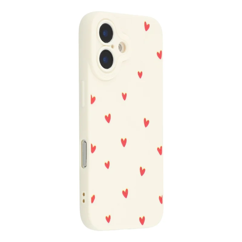 For iPhone 16 Plus Case Heart Pattern TPU Phone Back Cover - Antique White / Red Hearts