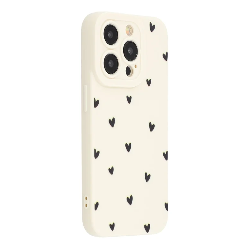 For iPhone 15 Pro Max Case Heart Pattern TPU Phone Back Cover - Antique White / Black Hearts