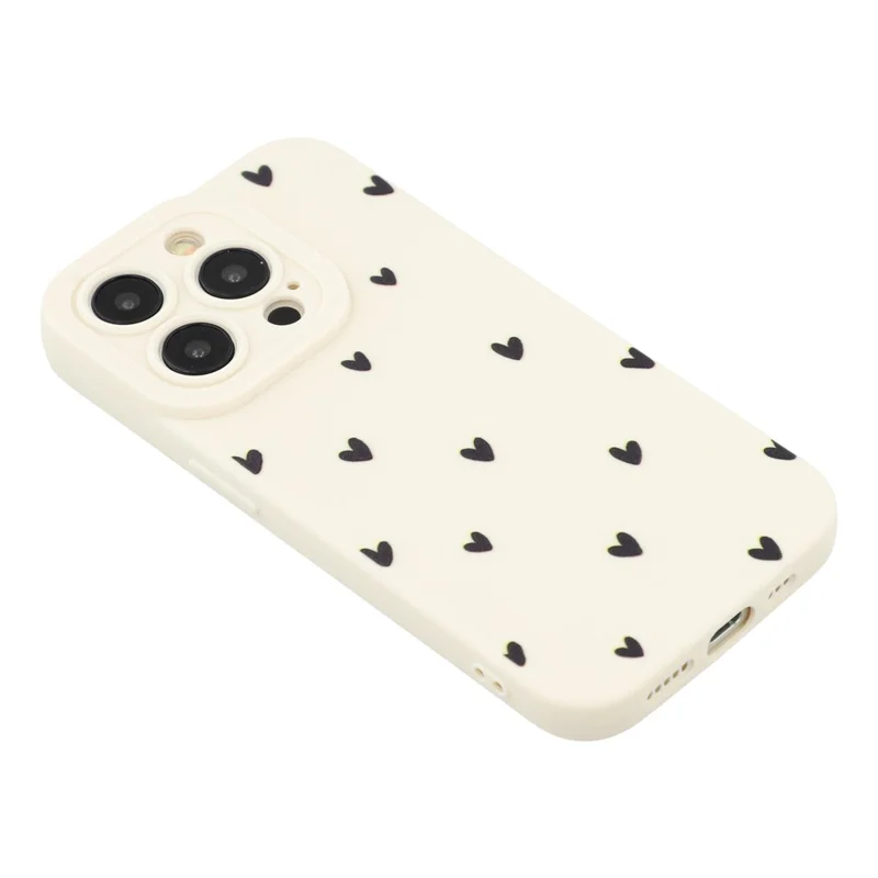 For iPhone 15 Pro Max Case Heart Pattern TPU Phone Back Cover - Antique White / Black Hearts