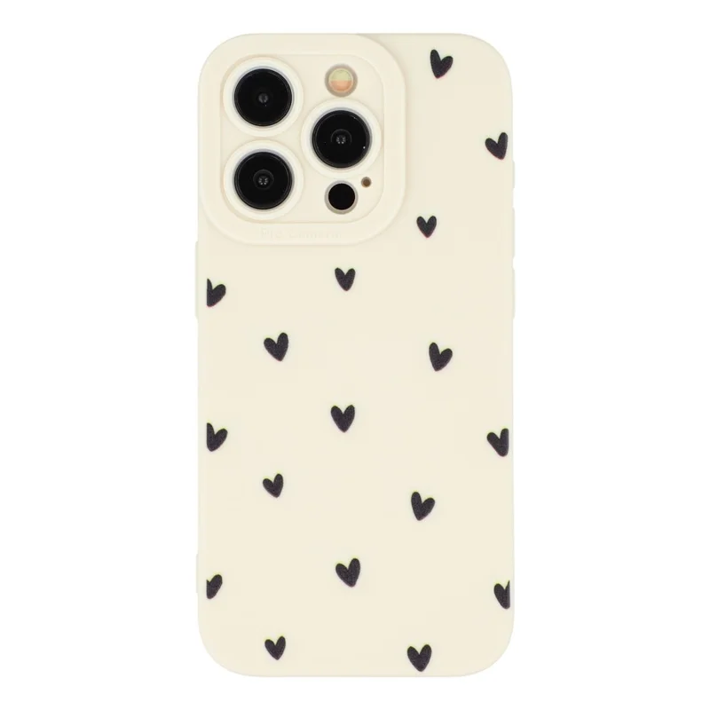 For iPhone 14 Pro Case Heart Pattern TPU Phone Back Cover - Antique White / Black Hearts