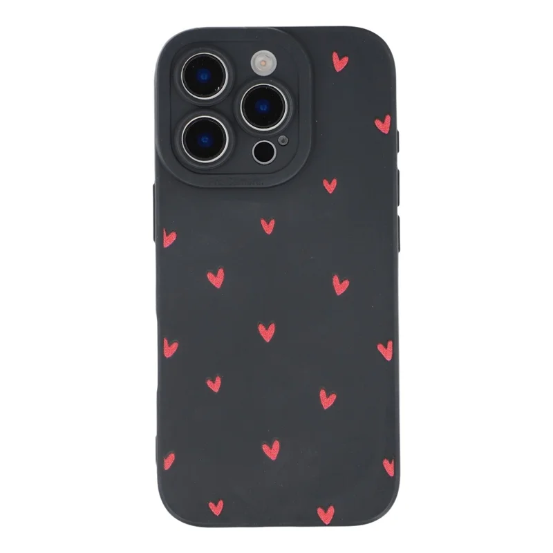 For iPhone 16 Pro Max Case Heart Pattern TPU Phone Back Cover - Black / Red Hearts