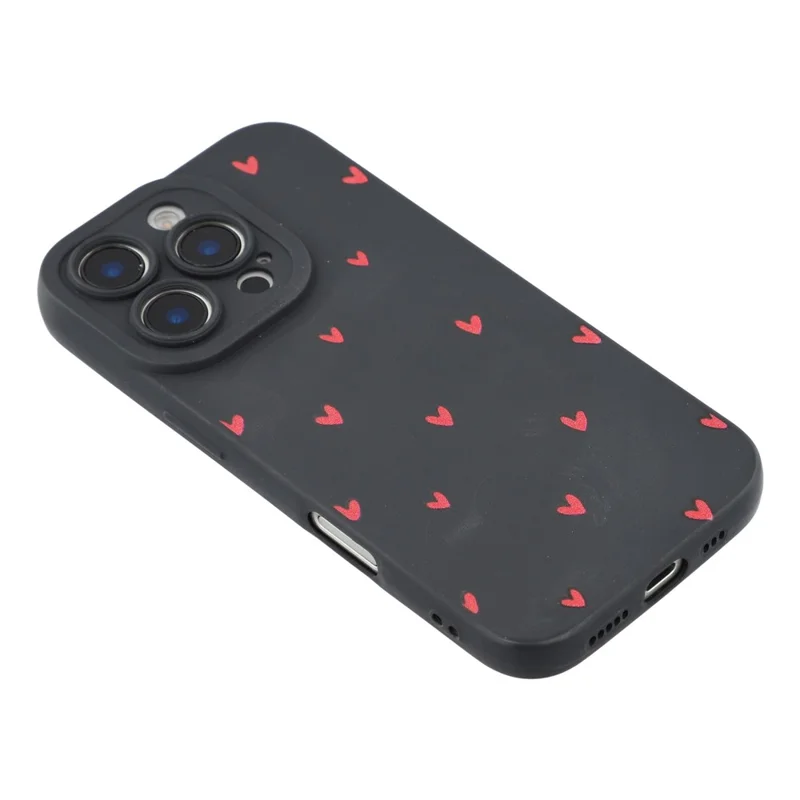 For iPhone 16 Pro Max Case Heart Pattern TPU Phone Back Cover - Black / Red Hearts