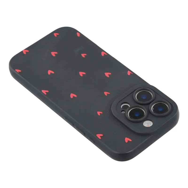 For iPhone 16 Pro Max Case Heart Pattern TPU Phone Back Cover - Black / Red Hearts