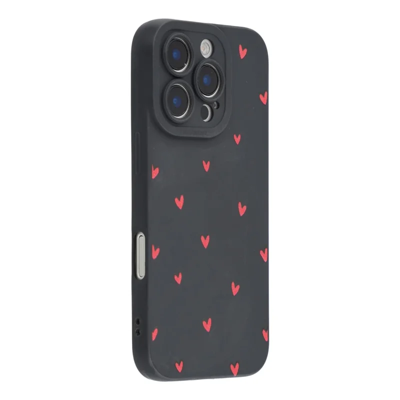 For iPhone 16 Pro Case Heart Pattern TPU Phone Back Cover - Black / Red Hearts
