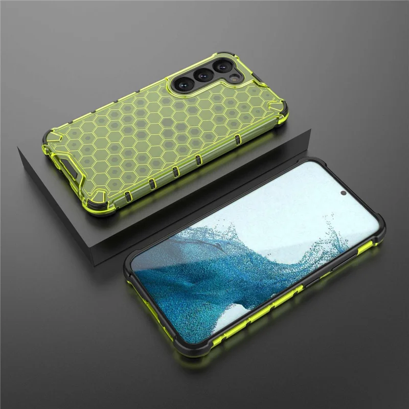 Phone Case for Samsung Galaxy S23 Shockproof Case Honeycomb Textured TPU + PC Phone Cover - Green