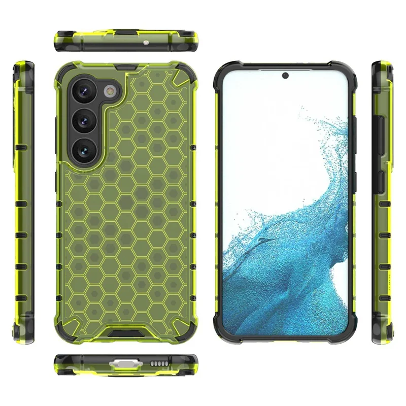 Phone Case for Samsung Galaxy S23 Shockproof Case Honeycomb Textured TPU + PC Phone Cover - Green