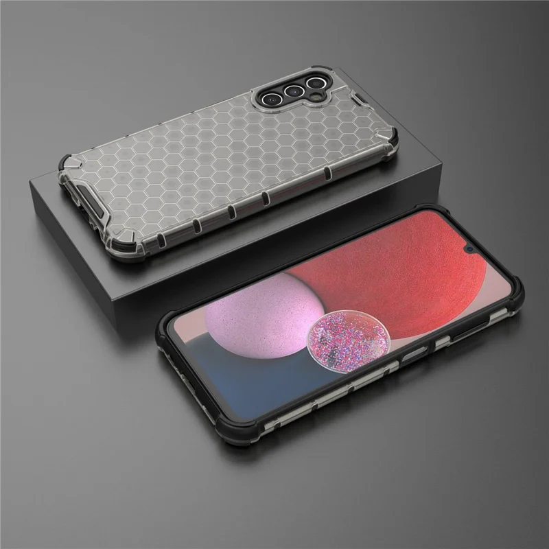 Shockproof Case for Samsung Galaxy A14 5G / A14 4G Slim Phone Case Honeycomb Textured TPU + PC Phone Cover - Black