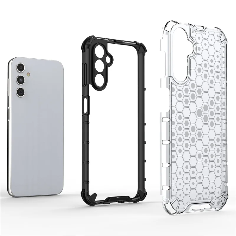 Shockproof Case for Samsung Galaxy A14 5G / A14 4G Slim Phone Case Honeycomb Textured TPU + PC Phone Cover - Black