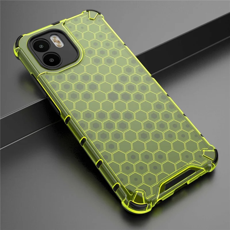 Honeycomb Textured Phone Case for Xiaomi Redmi A1 4G / A2 4G Hard PC Soft TPU Shockproof Case Anti-Scratch Protective Phone Cover - Green