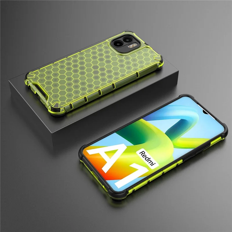 Honeycomb Textured Phone Case for Xiaomi Redmi A1 4G / A2 4G Hard PC Soft TPU Shockproof Case Anti-Scratch Protective Phone Cover - Green
