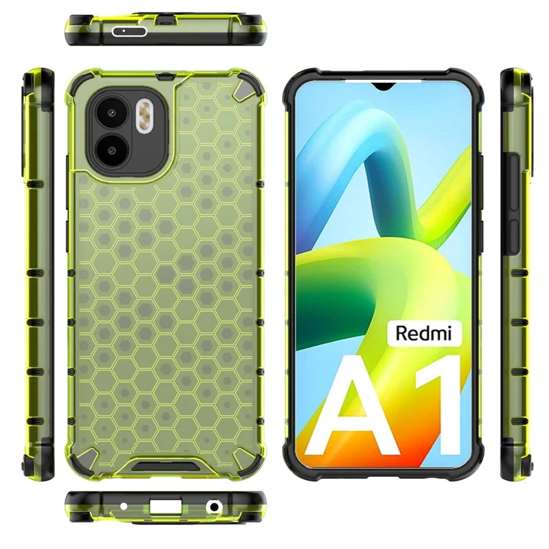 Honeycomb Textured Phone Case for Xiaomi Redmi A1 4G / A2 4G Hard PC Soft TPU Shockproof Case Anti-Scratch Protective Phone Cover - Green