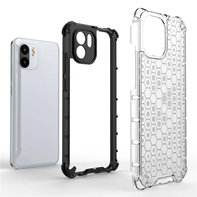 Honeycomb Textured Phone Case for Xiaomi Redmi A1 4G / A2 4G Hard PC Soft TPU Shockproof Case Anti-Scratch Protective Phone Cover - Green