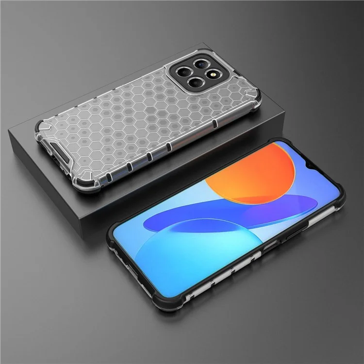 Anti-Drop Phone Case for Honor X8 5G Shockproof Slim Case Honeycomb Textured TPU + PC Phone Cover - Grey