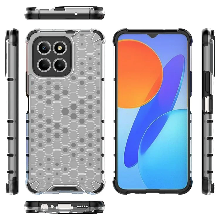 Anti-Drop Phone Case for Honor X8 5G Shockproof Slim Case Honeycomb Textured TPU + PC Phone Cover - Grey
