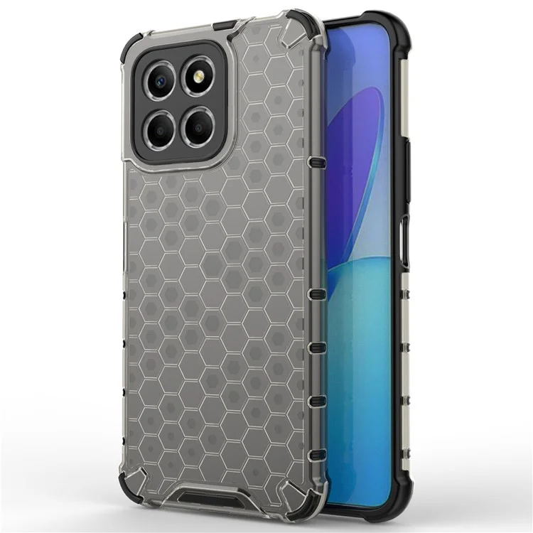 Anti-Drop Phone Case for Honor X8 5G Shockproof Slim Case Honeycomb Textured TPU + PC Phone Cover - Black