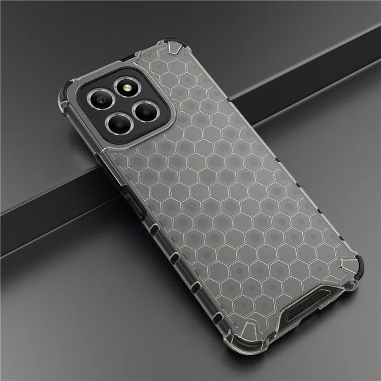 Anti-Drop Phone Case for Honor X8 5G Shockproof Slim Case Honeycomb Textured TPU + PC Phone Cover - Black