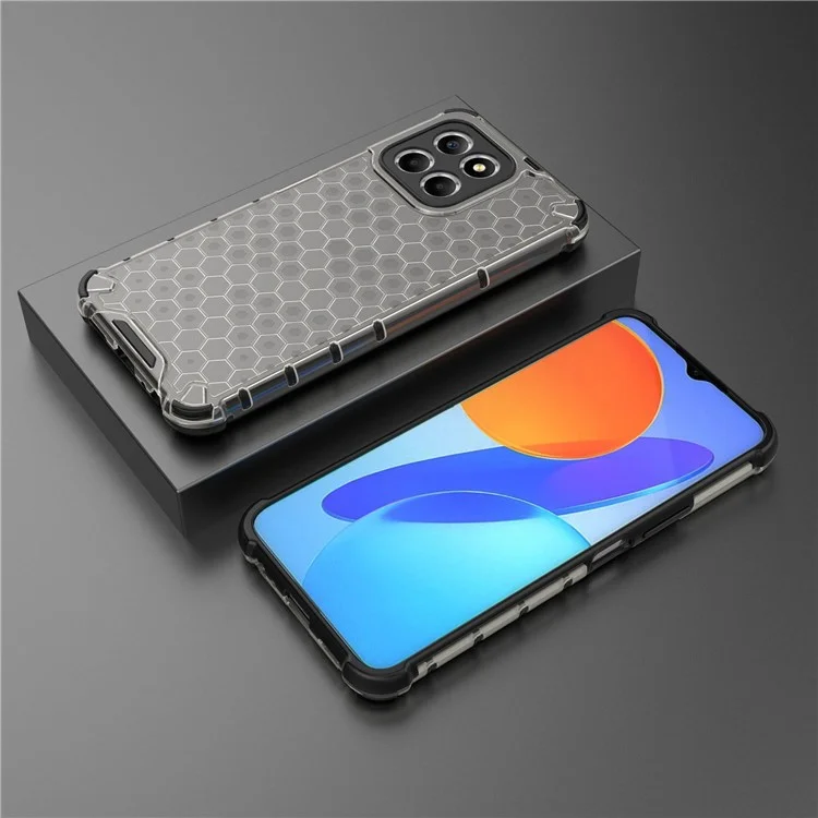 Anti-Drop Phone Case for Honor X8 5G Shockproof Slim Case Honeycomb Textured TPU + PC Phone Cover - Black