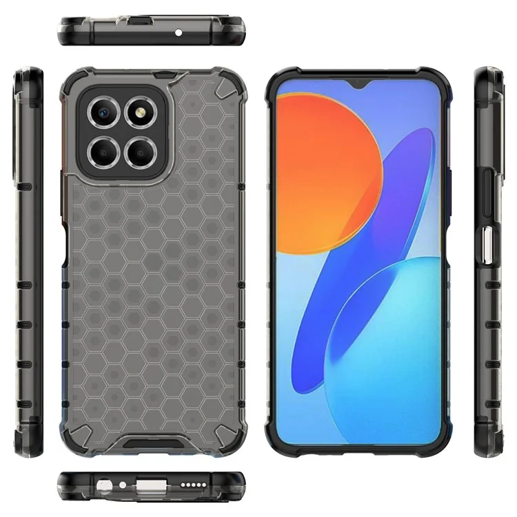 Anti-Drop Phone Case for Honor X8 5G Shockproof Slim Case Honeycomb Textured TPU + PC Phone Cover - Black