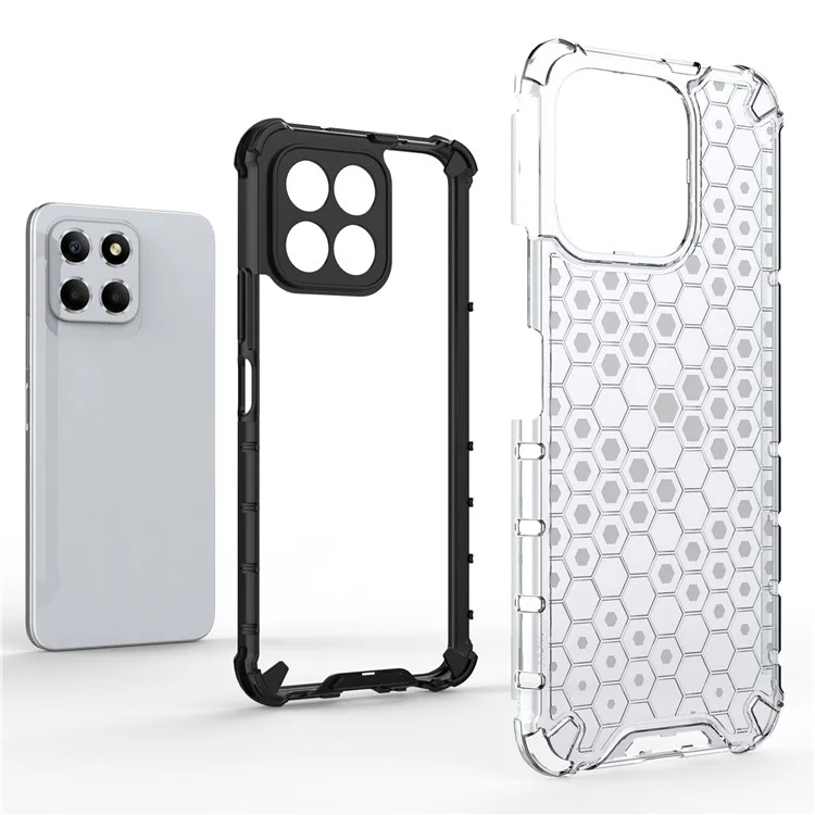 Anti-Drop Phone Case for Honor X8 5G Shockproof Slim Case Honeycomb Textured TPU + PC Phone Cover - Black