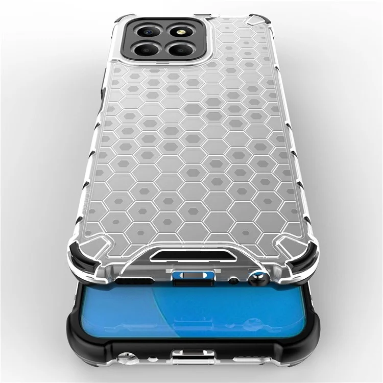 Anti-Drop Phone Case for Honor X8 5G Shockproof Slim Case Honeycomb Textured TPU + PC Phone Cover - Black