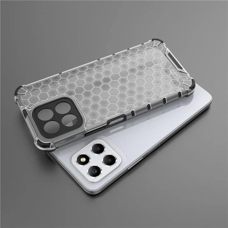 Anti-Drop Phone Case for Honor X8 5G Shockproof Slim Case Honeycomb Textured TPU + PC Phone Cover - Black