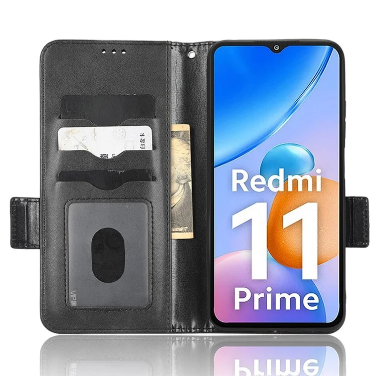 Pour Xiaomi Redmi 11 Prime 4G Triangle Imprimé Patter PU le Cuir Stand Couvercle de Portefeuille de Téléphonie de Protection Complète Avec Sangle à Main - le Noir